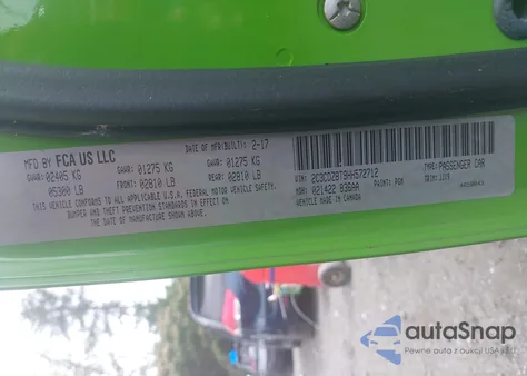 2017 Dodge Challenger T/A Plus z USA, uszkodzony, nr VIN 2C3CDZBT9HH572712